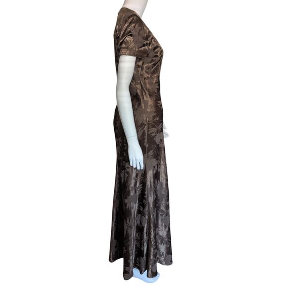 Vintage 90s Floral Satin Midi Dress 10 Square Neck Fairy Grunge Dark Romantic - Picture 4 of 7